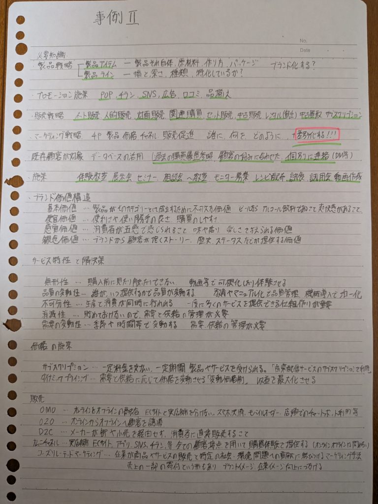 事例Ⅱで実際に作ったノート